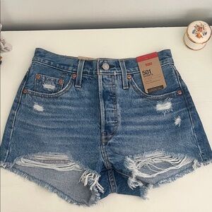 Levi's Blue Distressed Jean Shorts
